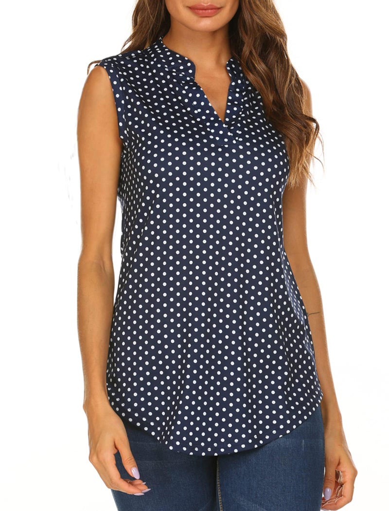Halife Womens Tops and Blouse Sleeveless Loose Fit V Neck Tank Tops Navy Blue S - Image 5